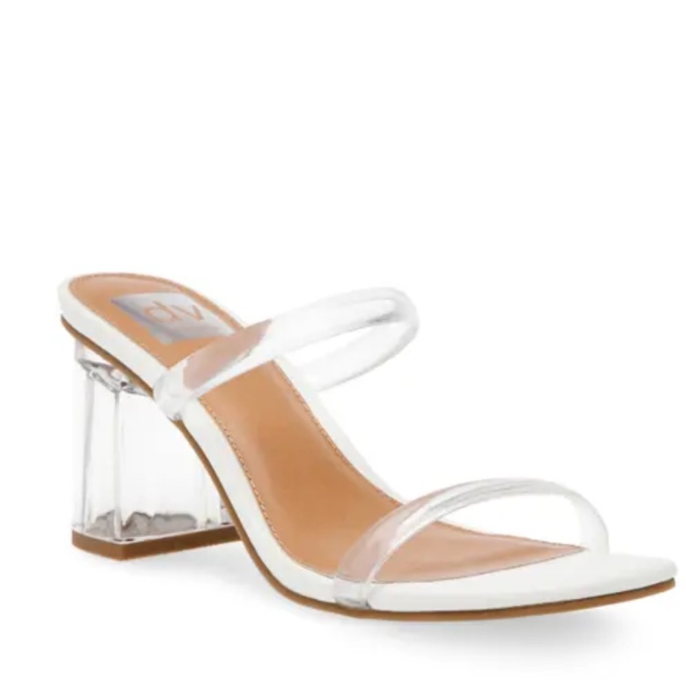 DV by Dolce Vita Clear Double-Strap Block Heel Sandals with White Trim